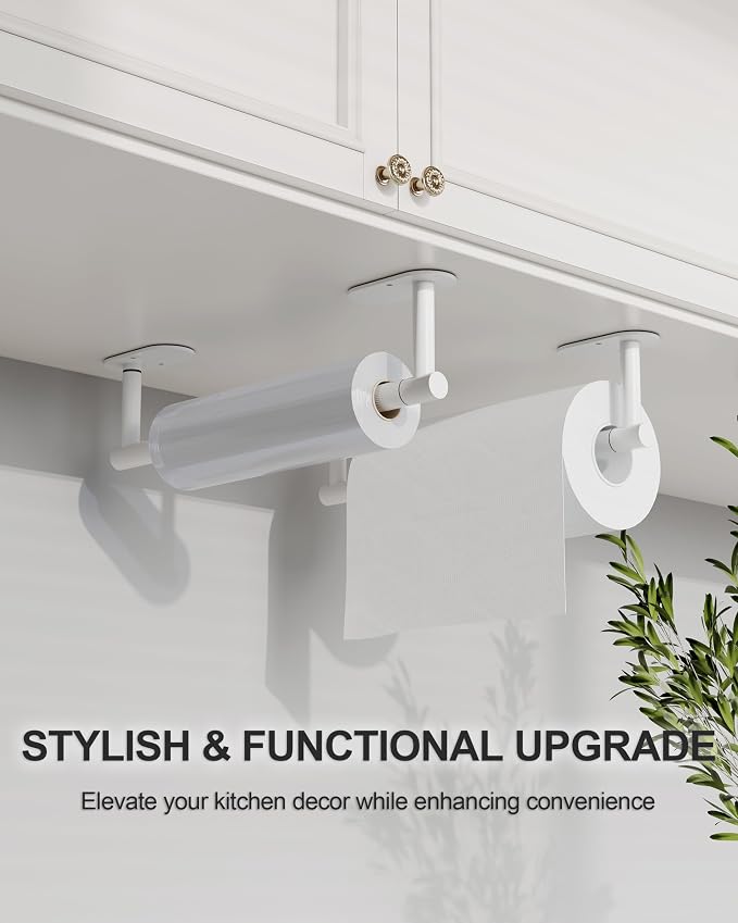White Paper Towel Holder Under Cabinet, Self Adhesive or Wall Mounted SUS304 - Image 3