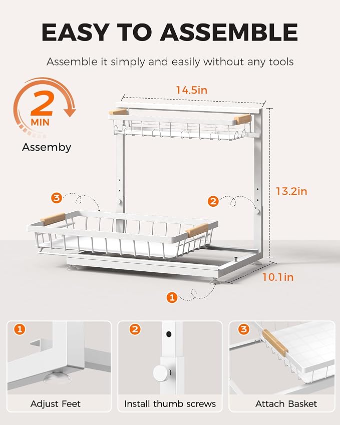 Sevenblue 3 Pack Under Sink Organizer, Height Adjustable Storage Shelves - Image 9