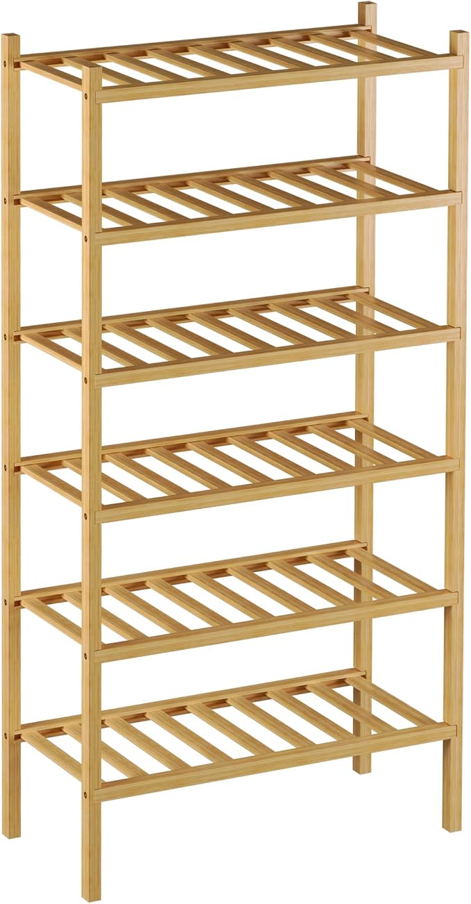 ROMGUAR CRAFT 6-Tier Bamboo Small Shoe Rack, Free Standing Wood Shoe Shelf - Image 7