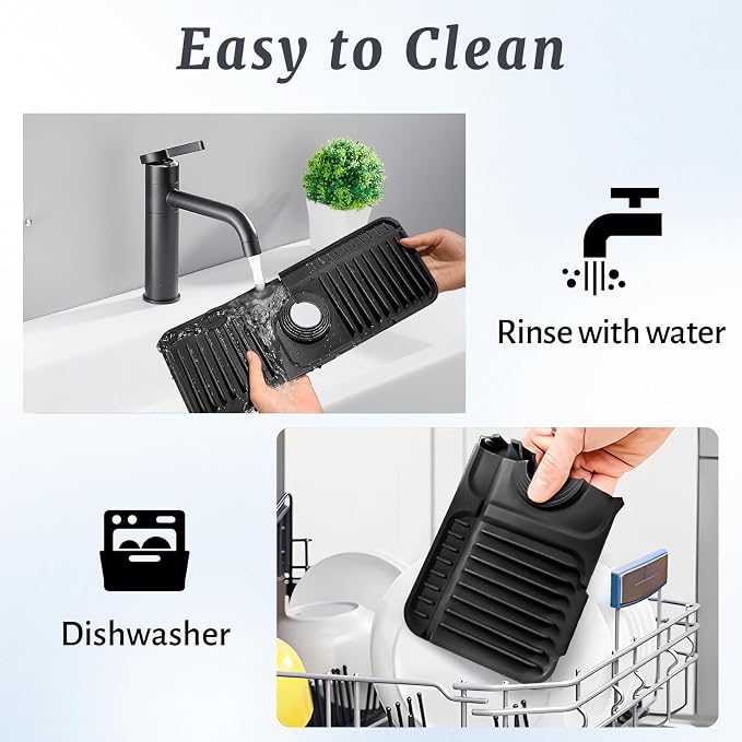 PoYang 14.6 inch Faucet Mat for Kitchen Sink Splash Guard, 7° Slope Silicone - Image 9
