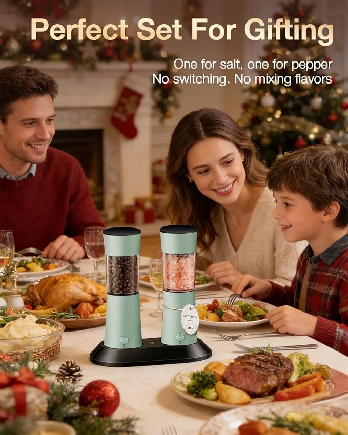 Electric Salt and Pepper Grinder Set–USB-C Rechargeable Charging Base Pepper - Image 7