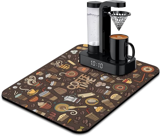 Coffee Bar Mat Accessories for Countertop Super Absorbent Anti-Slip Silicone by Kuyig+Home