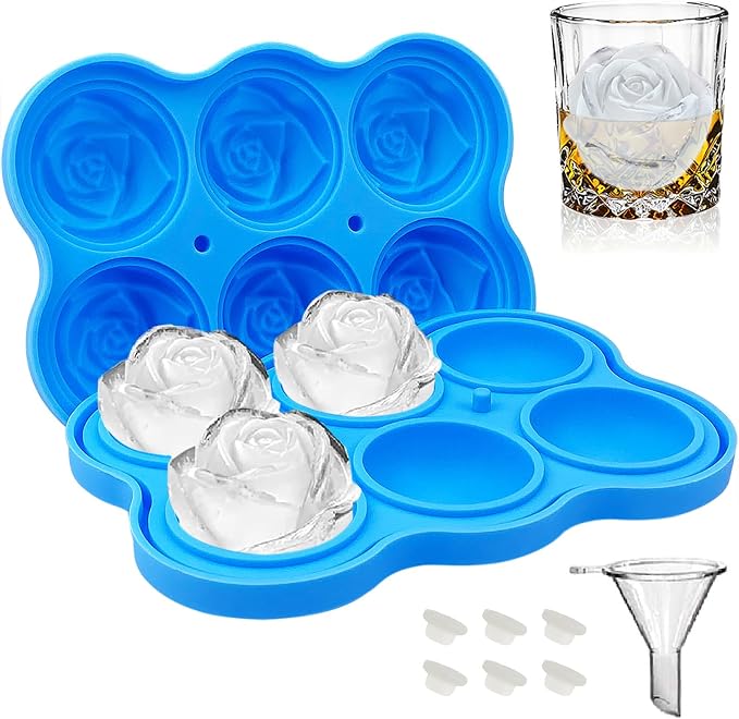 CAMKYDE Rose Ice Cube Tray 2 Inch, 6 Cavity Silicone Rose Ice Cube Mold by CAMKYDE