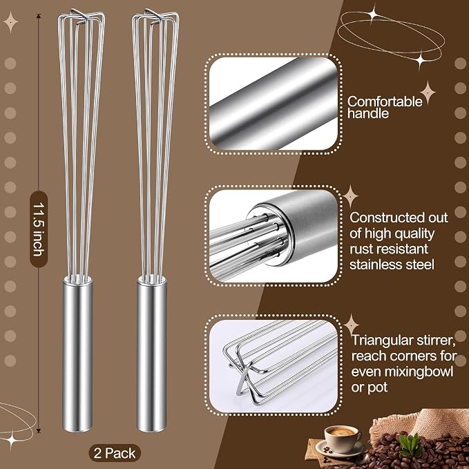 Baderke 2 Pack Espresso Whisk Tool 10.6" Long Handle Mini Whisk - Image 2
