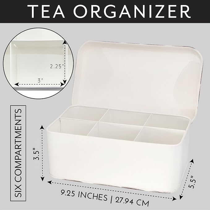 AuldHome Design Farmhouse Tea Bag Box, Vintage Retro Style Enamelware Tea - Image 6