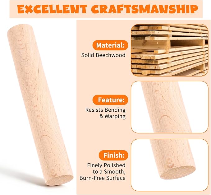 3 Pieces Small Wood Rolling Pin, Dumpling Roller 6.6 Inch Short Rolling Pin - Image 3