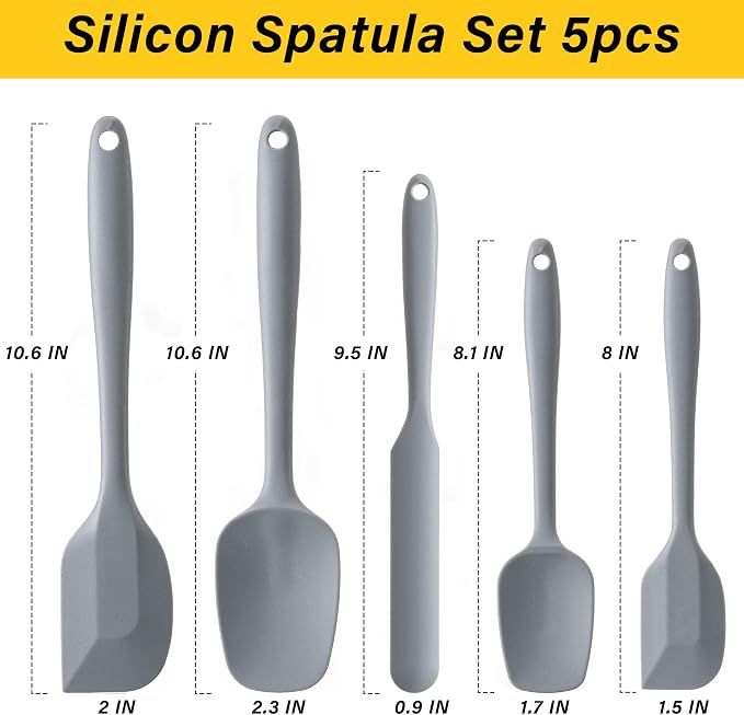 Silicone Spatula Set, 5 Piece Food Grade Rubber Spatulas - Image 2