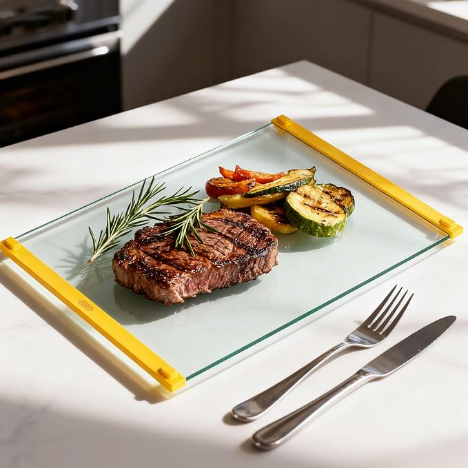 LANGBOHOS Small Glass Cutting Board, Silicone Grip, Heat-Resistant, Dishwasher - Image 6