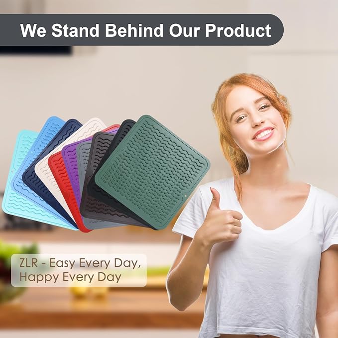 ZLR 2 Pcs Silicone Dish Drying Mat 12" x 12" Square - Image 6