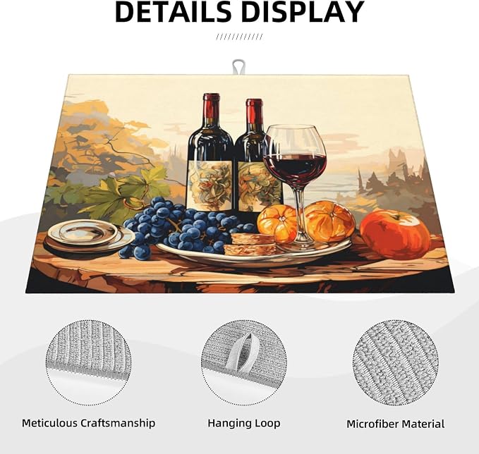 Art Wine Bottle Dish Drying Mat XL Microfiber Kitchen Drying Mat Large Dish - Image 3