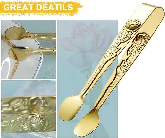 HINMAY 6PCS Mini Serving Tongs 5-Inch Small Rose Sugar Cube Appetizer Tongs - Image 4