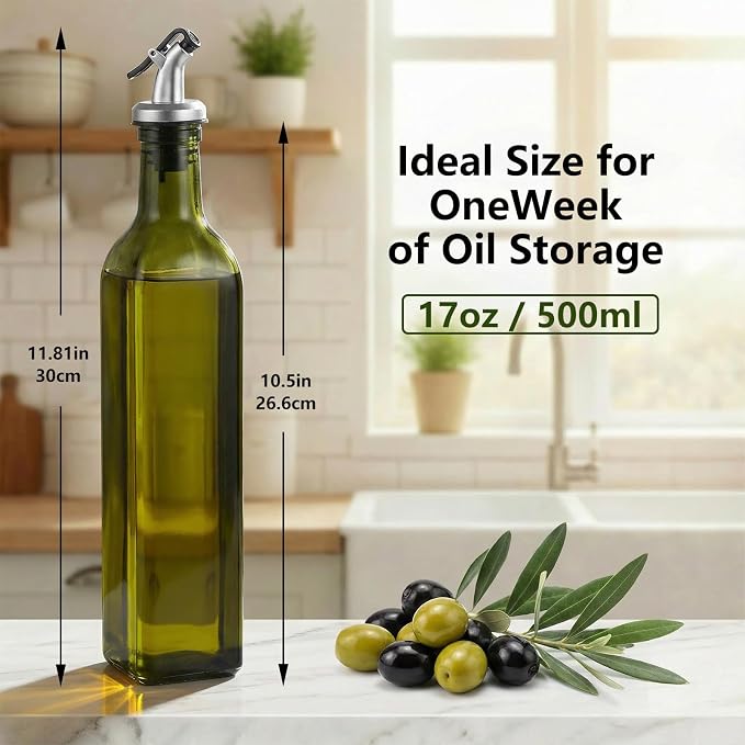WERTIOO 4Pack Green Olive Oil Dispenser Bottle, 17 OZ Glass Oil Dispenser - Image 2