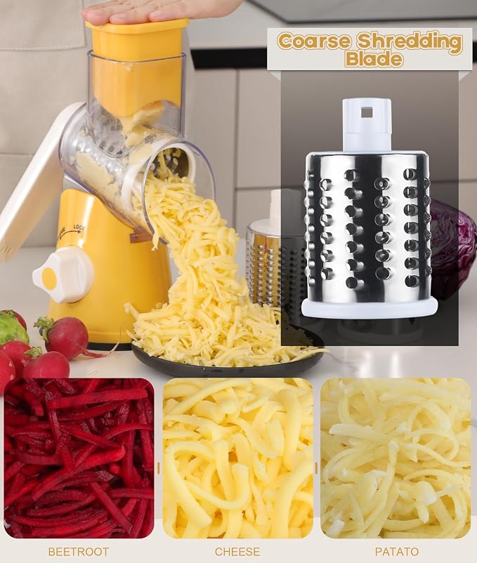 Ourokhome Rotary Cheese Grater Hand Crank, Kitchen Shredder Speed Mandolin - Image 4