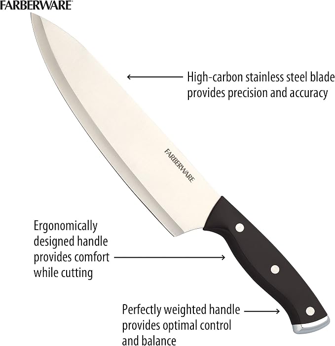 Farberware Triple Riveted Knife Block Set, High Carbon-Stainless Steel Blades - Image 5