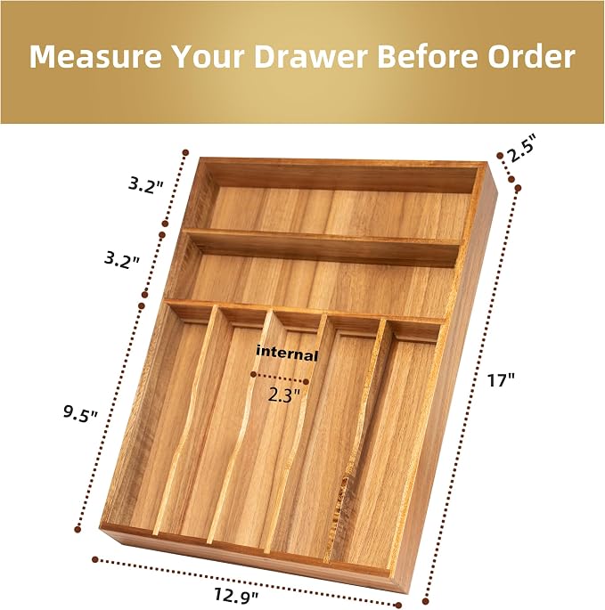 Besilord Silverware Organizer Kitchen Drawer Organizer Utensil Organizer Acacia - Image 2