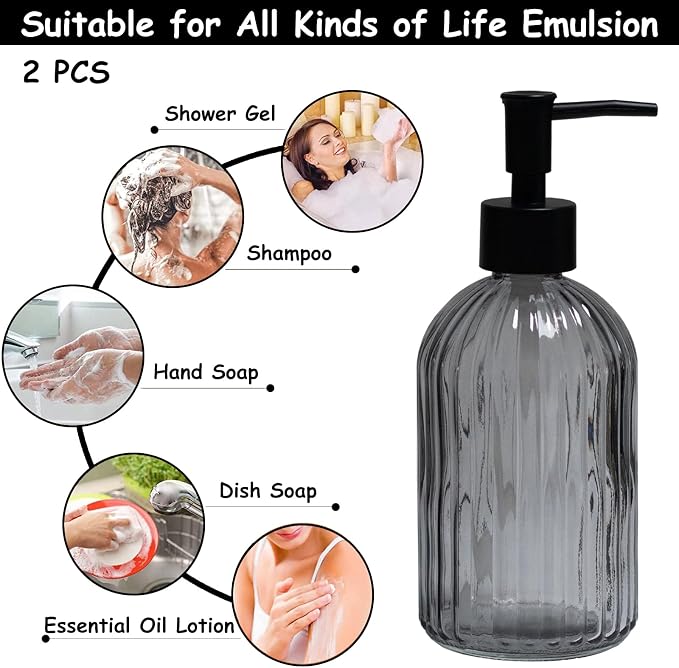 Gray Glass Soap Dispenser Set - Image 4