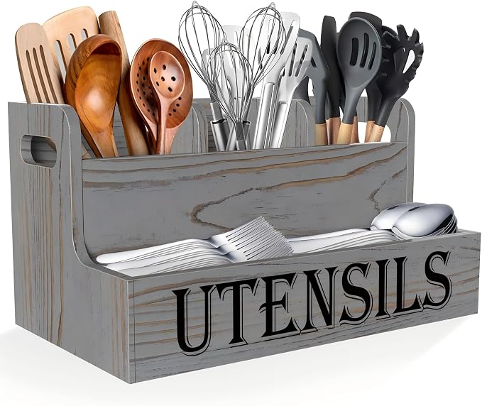 Suli Kitchen Utensils Holder, Wooden Utensil Organizer by Suli