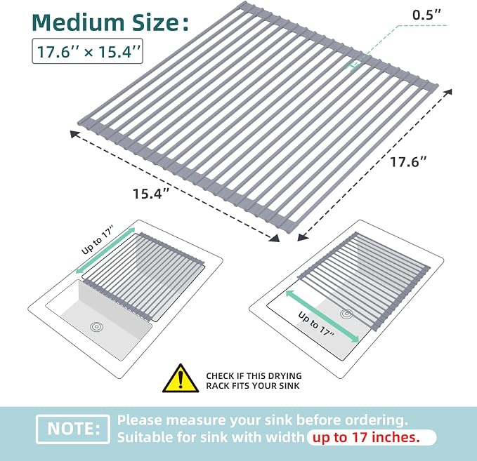 Ohuhu Over Sink Dish Drying Rack, Silicone Wrapped 17.6" W x 15.4" L Large Over - Image 9