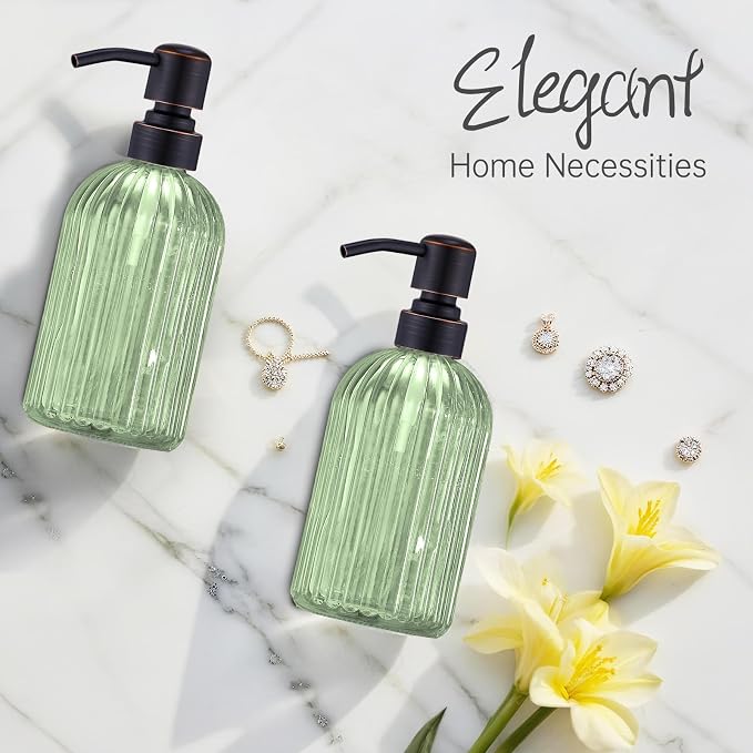 16Oz Green Glass Soap Dispenser - Image 8
