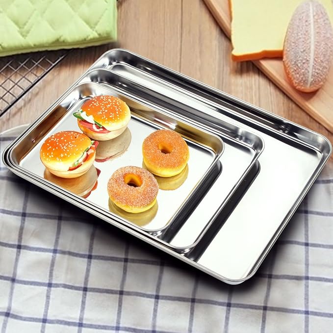 Baking Sheets Set of 2, Bastwe Stainless Steel Baking Pan Tray Cookie Sheet - Image 7