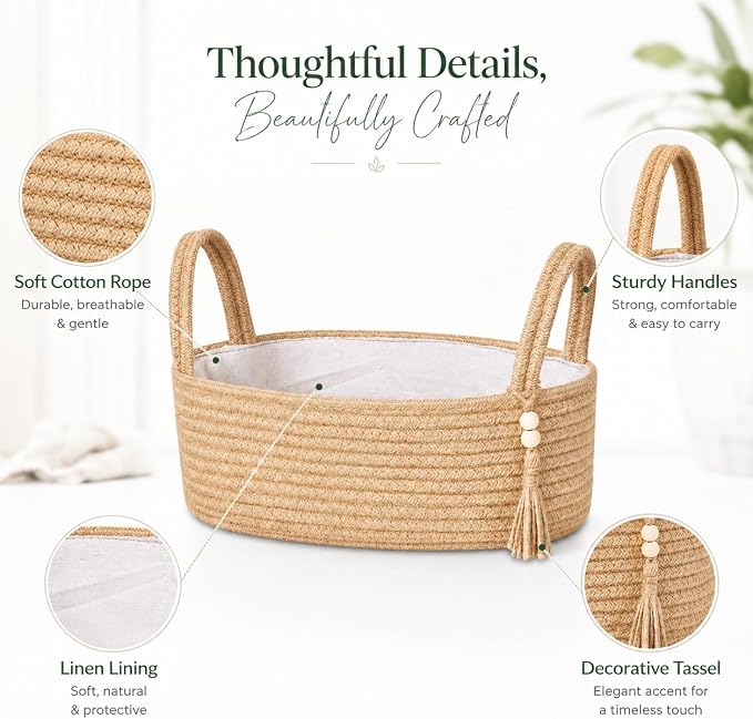 ABenkle Small Storage Basket, Jute Rope Woven Toilet Paper Tray Organizer - Image 2