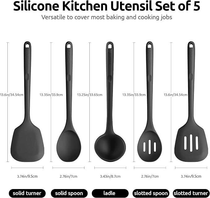 Silicone Kitchen Cooking Utensil Set: U-Taste High Heat Resistant 13.6in Long - Image 2