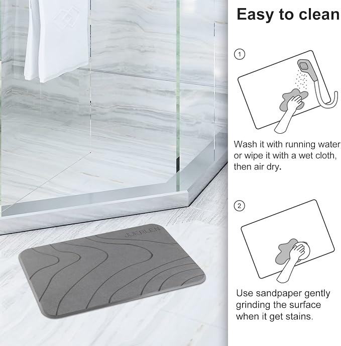 JUERLEN 2 Pack Diatomaceous Earth Shower Mat, Stone Bath Mat, Nonslip Super - Image 5