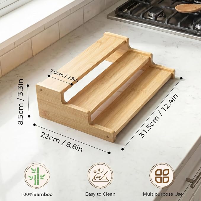 Organizer of Cabinet Special Seasoning, 12in Bamboo 3 Tiered Spice Rack，Used - Image 2