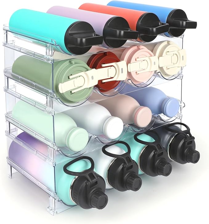 Stackable Water Bottle Organizer, 4-Tier Clear Large Compartment Holder by TIDYSAVANT