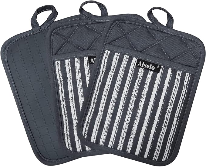 Alselo Silicone Pot Holders Set of 3 Heat Resistant & Non Slip Potholders - Image 8
