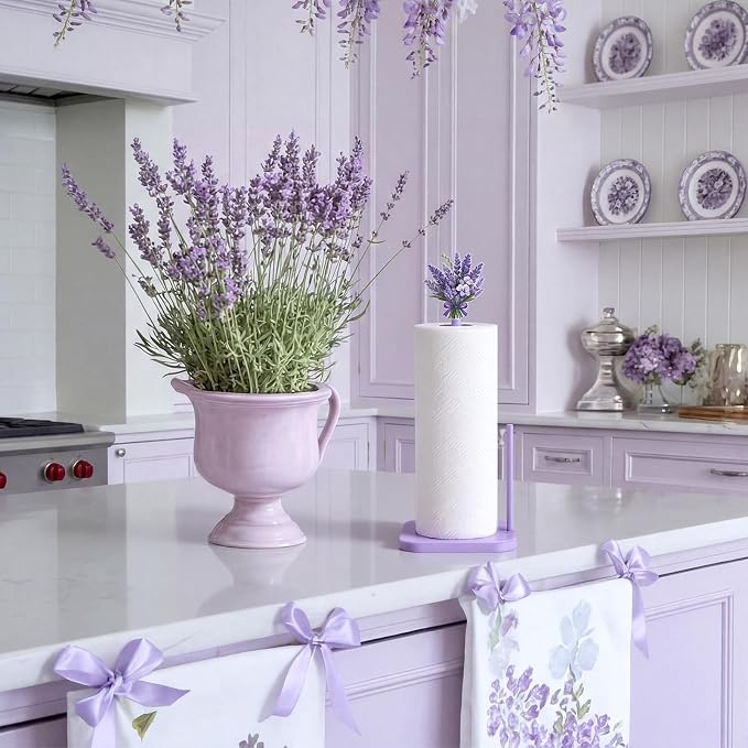 Leinuosen Lavender Paper Towel Holder Farmhouse Lavender Flower Wooden Paper - Image 3