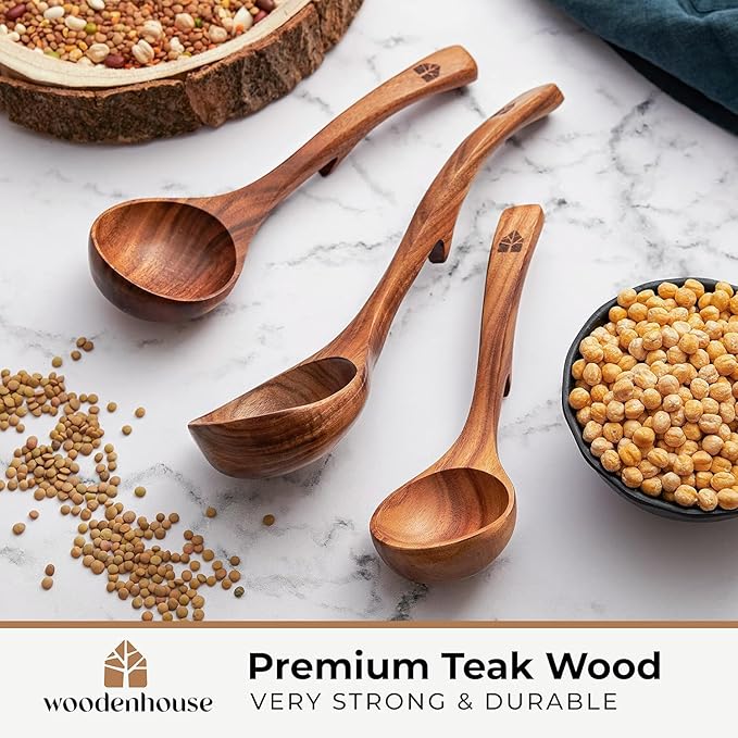 Wooden Ladle for Soup, 3 Size Teak Wood Ladle Spoon - Image 6