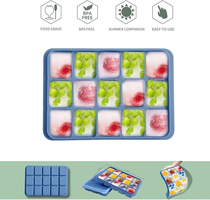 Ice Cube Trays Set of 2, Easy Release 15 Flexible Silicone Ice Cube Molds - Image 3