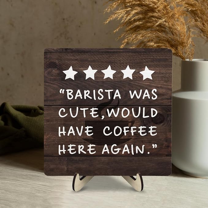 Coffee Bar Sign Plaque Decor, Coffee Bar Accessories, Rustic Wooden Tabletop - Image 5