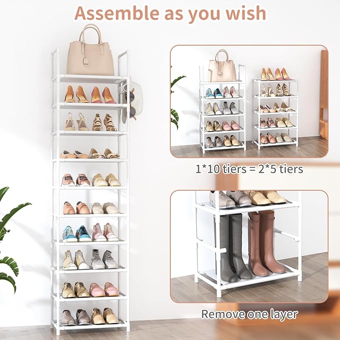 LANTEFUL 10 Tiers Tall Shoe Rack 20-25 Pairs Boots Organizer Storage Sturdy - Image 5