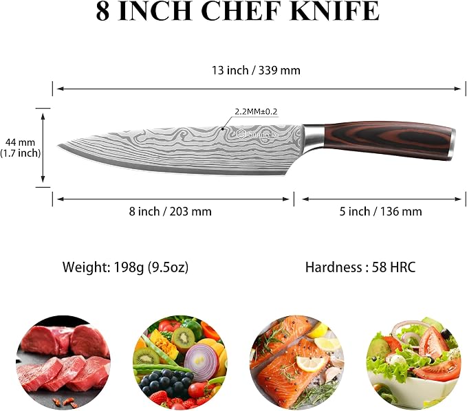 Sunnecko 8 Inch Chef Knife, Professional Japanese Style Kitchen Knife - Image 2