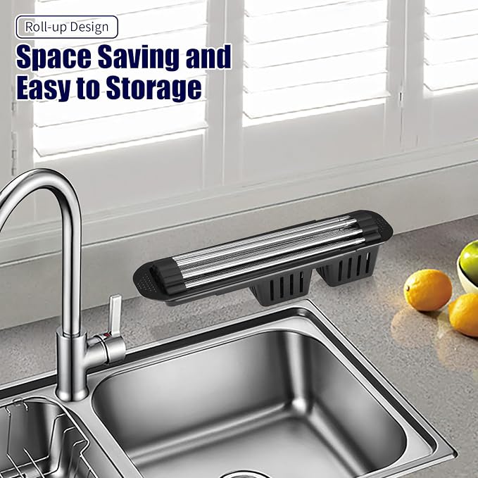 Roll Up Dish Drying Rack, Expandable Over The Sink Dish Drainer, Stainless - Image 2