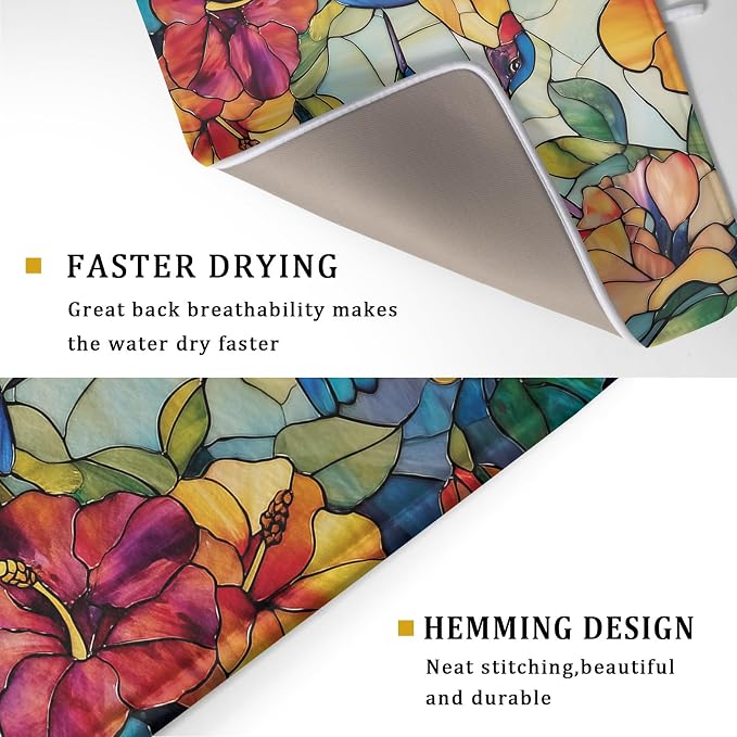 Spring Summer Dish Drying Mat for Kitchen Counter Hummingbird Microfiber - Image 3