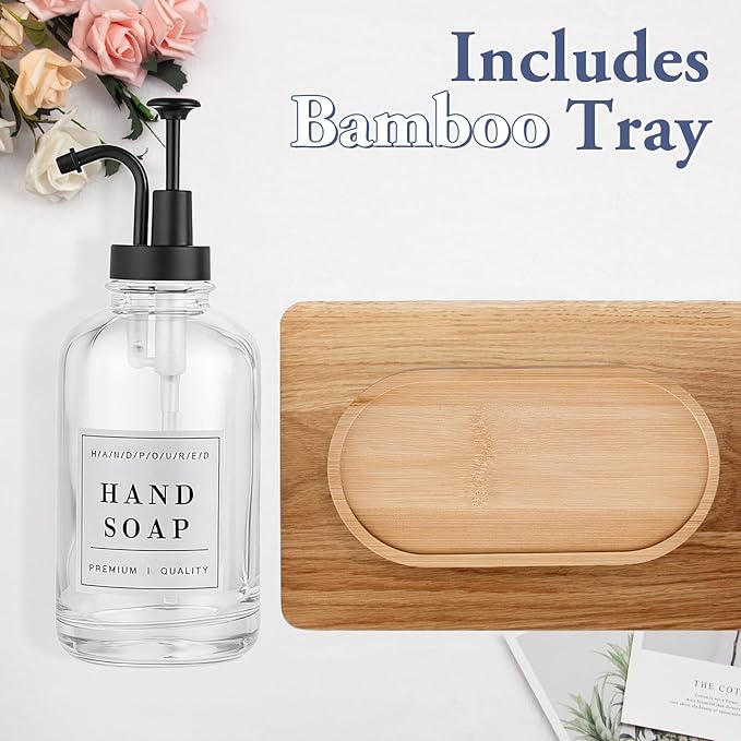 Glass Soap Dispenser with Pump, Countertop Soap and Lotion Dispenser Set of 2 - Image 5