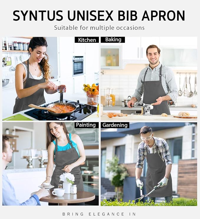 Syntus Apron for Men Women, Adjustable Cooking Kitchen Chef Aprons - Image 7