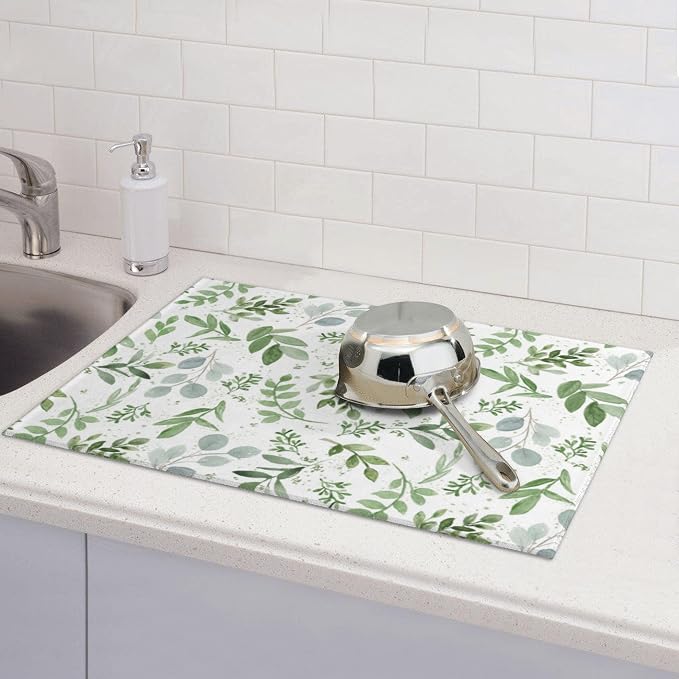 Sage Green Dish Drying Mat for Kitchen Counter Microfiber Absorbent, Spring - Image 4