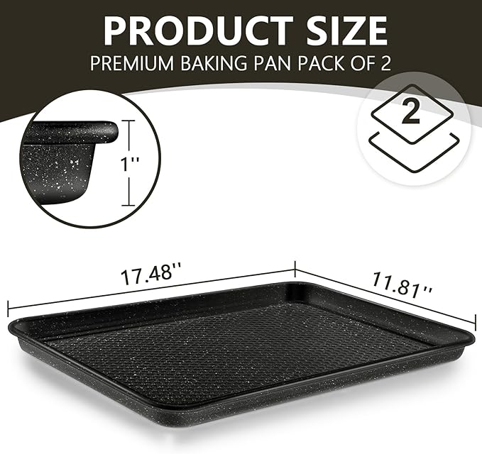 Wildone 2 Pack Half Sheet Baking Pans, Honeycomb Embossed Nonstick Baking Sheet - Image 2
