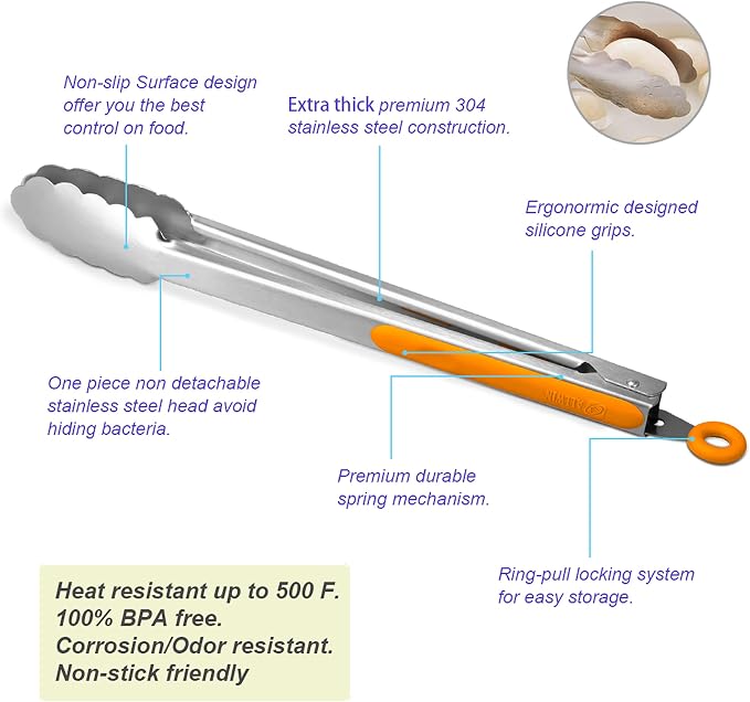 304 Stainless Steel Kitchen Cooking Tongs - Image 5