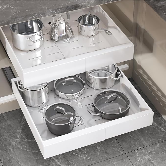 Seinloes 2 Pack Pull Out Cabinet Organizer 18" Deep, Full Extension 3 Slide by Seinloes