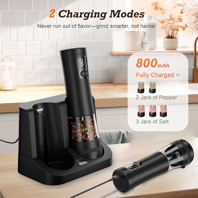 Electric Salt and Pepper Grinder Set, Automatic Refillable Salt and Pepper - Image 5