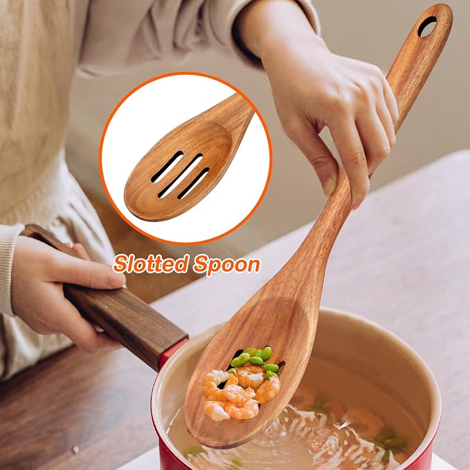 4-Piece 14" Large Acacia Wood Utensils Set - Image 4