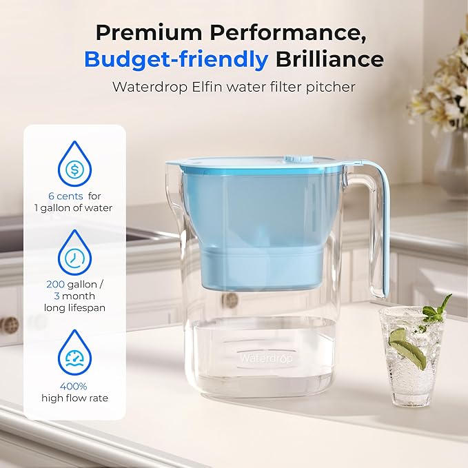 Waterdrop PT-05B-L Water Filter Pitcher, NSF Certified, 200-Gallon Long-Life - Image 2