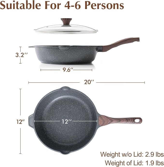 SENSARTE Nonstick Deep Frying Pan Skillet, 12-inch Saute Pan - Image 6