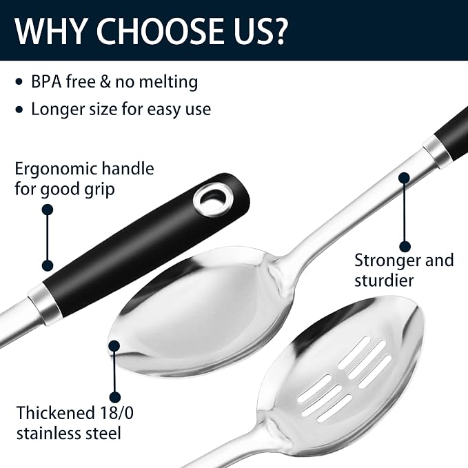 14-in Cooking Spoons Set, Heavy Duty 18/0 Stainless Steel Large Serving Spoons - Image 6