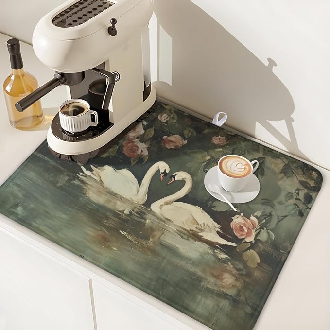 Swans Dish Drying Mat 24x18 Inch, Wildlife Aesthetic Dish Drainer Mats Summer - Image 7